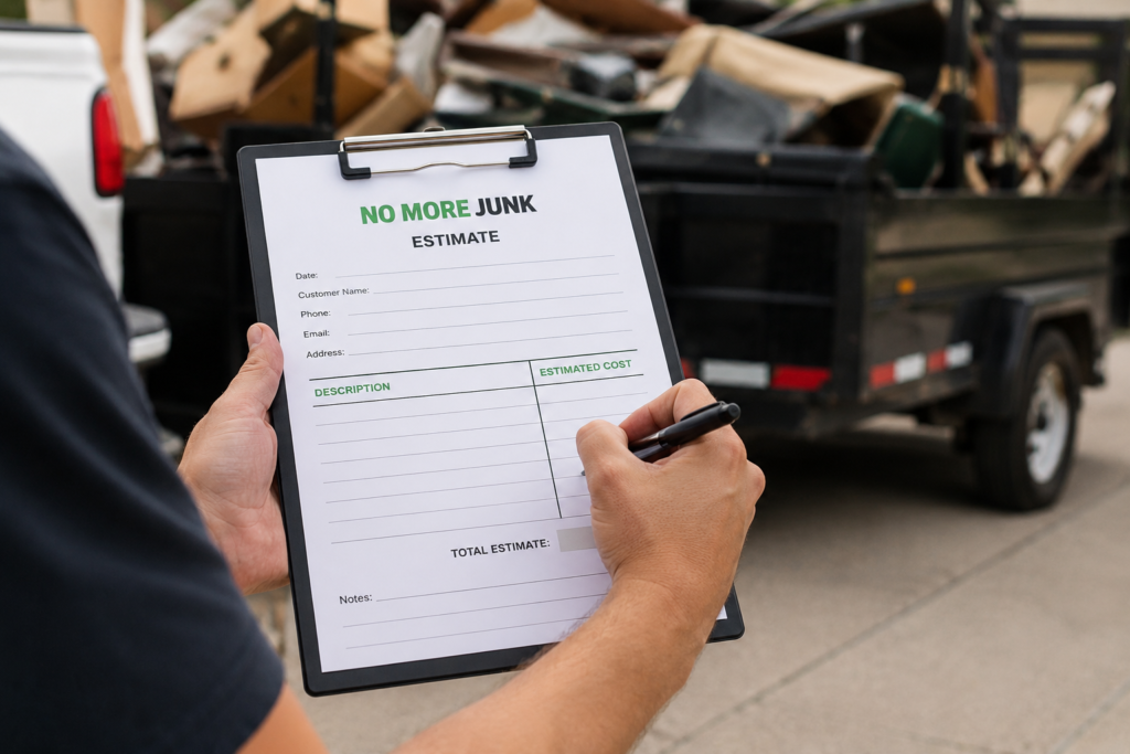 Junk removal technician providing a free on-site estimate in Palm Harbor FL before hauling away unwanted items and debris.