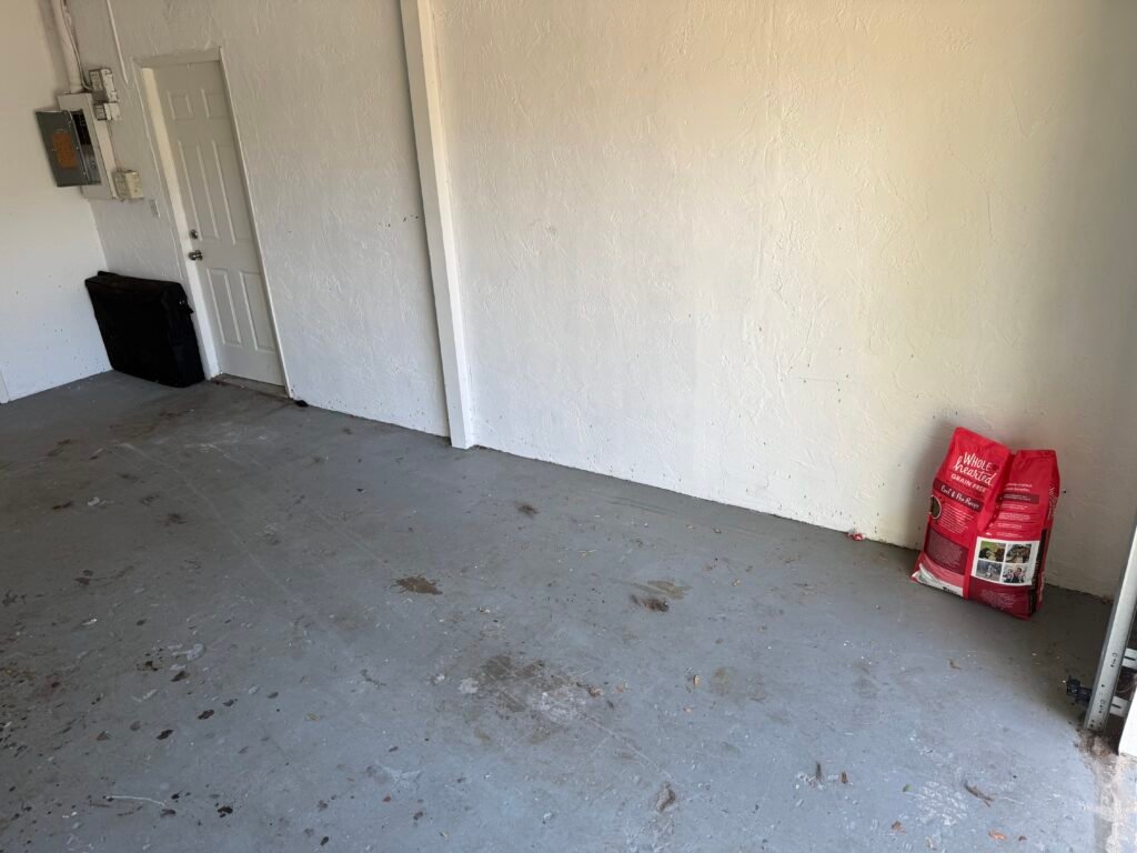 Clean garage after a professional junk removal and garage cleanout completed by No More Junk in Palm Harbor, FL.