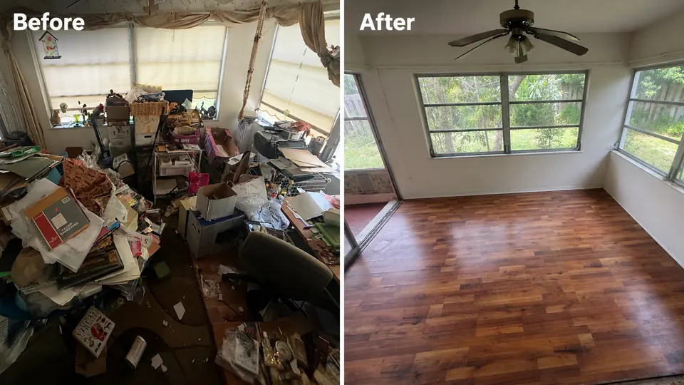 Before and after a No More Junk estate cleanout in Clearwater, Florida