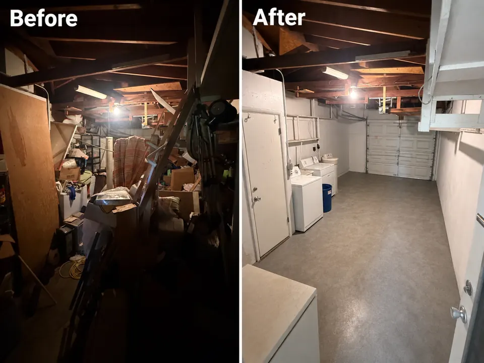 Before and after a No More Junk garage cleanout in Clearwater, Florida